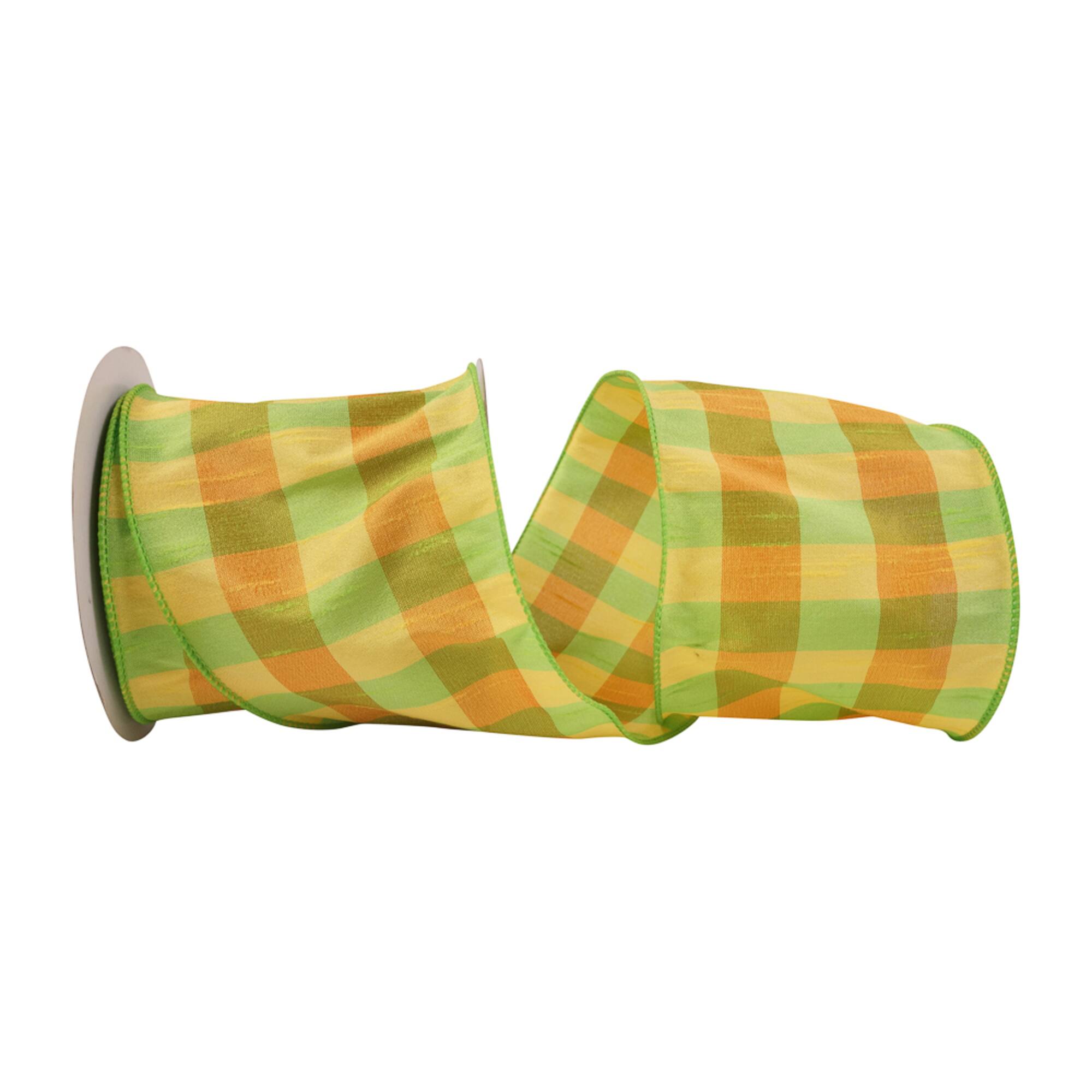 JAM Paper 4" x 10yd. Citrus Dupioni Check Wired Ribbon